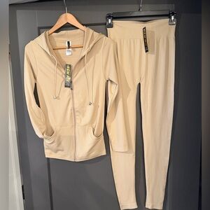 NWT New Mix Women's Tan Full Zip and Leggings Set Lounge Stretchy  size S-L